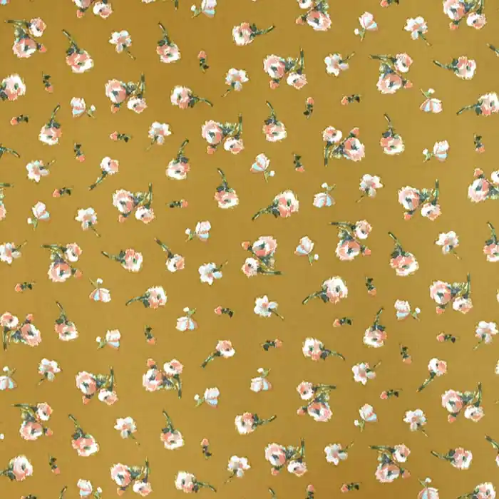 Satin, Mikropolyester, floral, 23706-005, ocker Finale Aktion