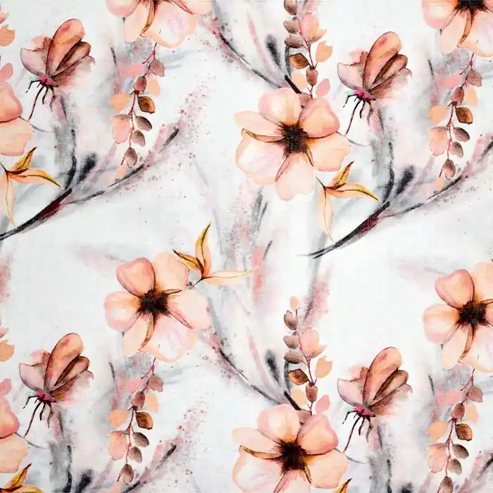 Leinen, digital, floral, 25020-033, orange Kracherpreis