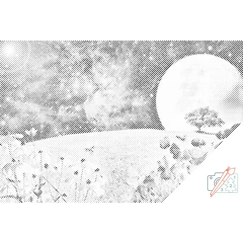 Limited Edition Punktmalerei – Auf einer Wiese