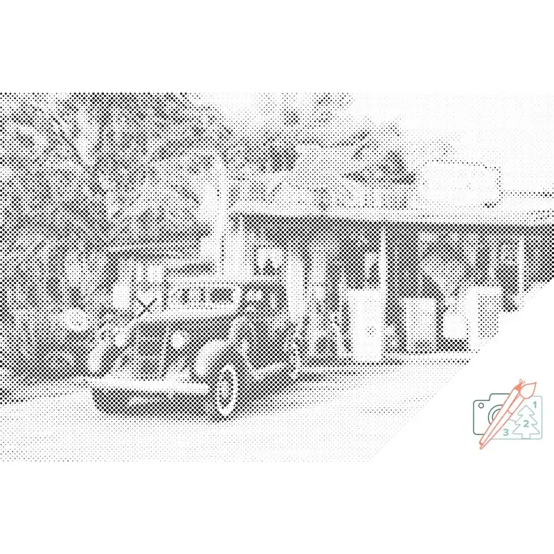 Punktmalerei – Auto an der Zapfsäule Kracherpreis