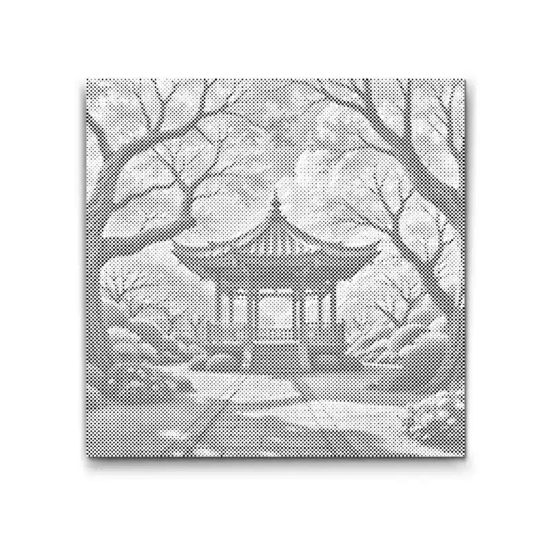 Schnäppchen Punktmalerei – Blühende Sakura mit Pavillon