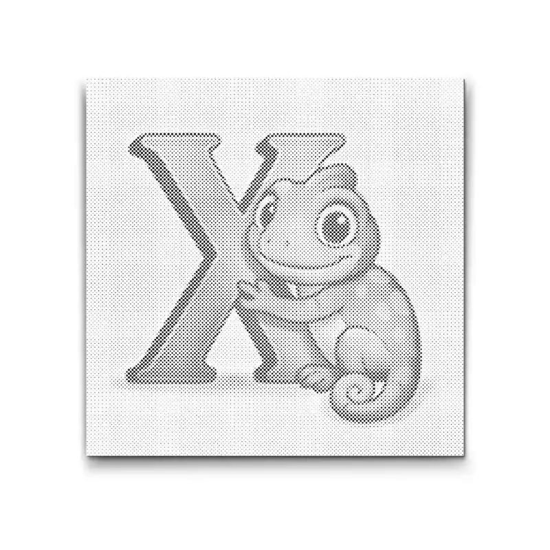 Original Punktmalerei – Buchstabe X – Mit einem Tier