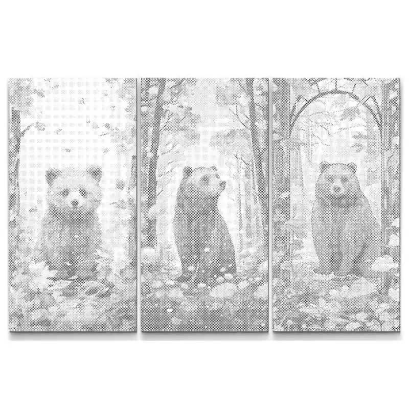 Punktmalerei – Das Leben eines Bären (Set aus 3 Leinwänden) Kostenloser Rückversand