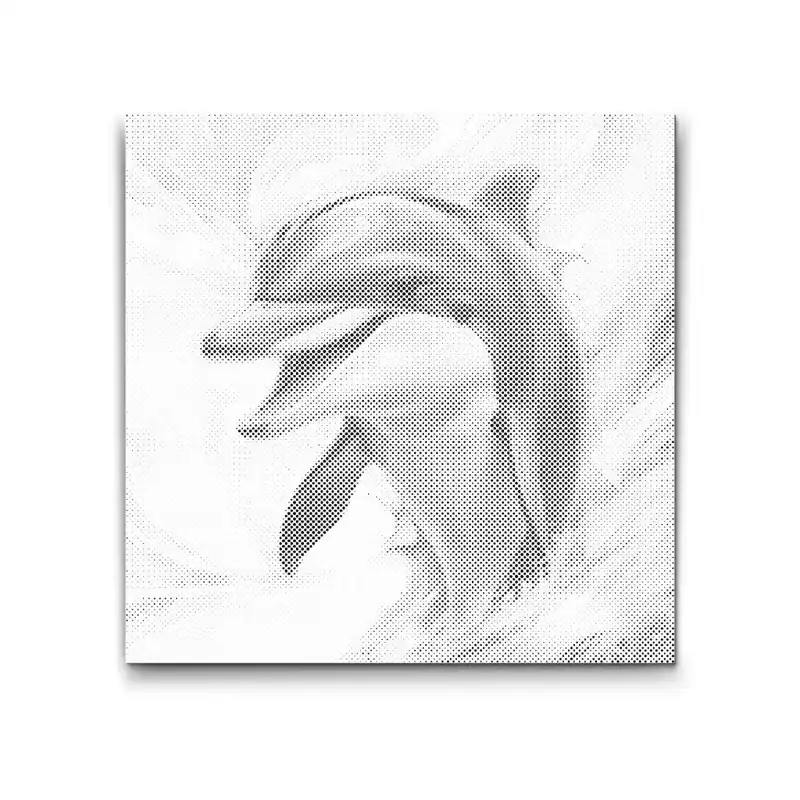 Begrenztes Angebot Punktmalerei – Delfin in Rot- und Blautönen