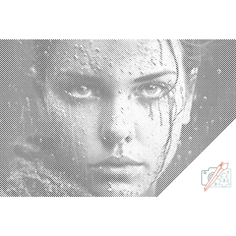 Markenware Punktmalerei – Frau mit Farbe auf dem Gesicht